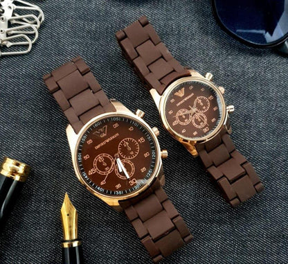 Stainless Steel Quartz Couple Watches - 2 Pcs Unisex Analogue Timepieces