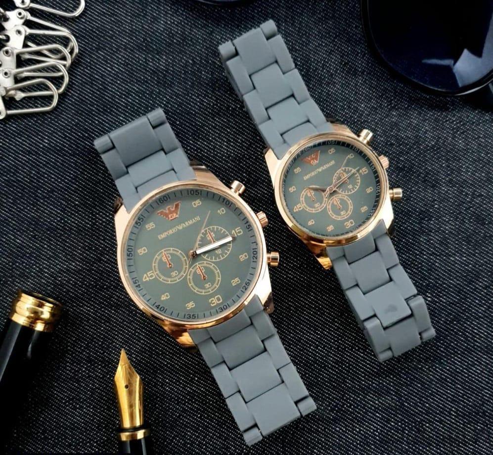 Stainless Steel Quartz Couple Watches - 2 Pcs Unisex Analogue Timepieces