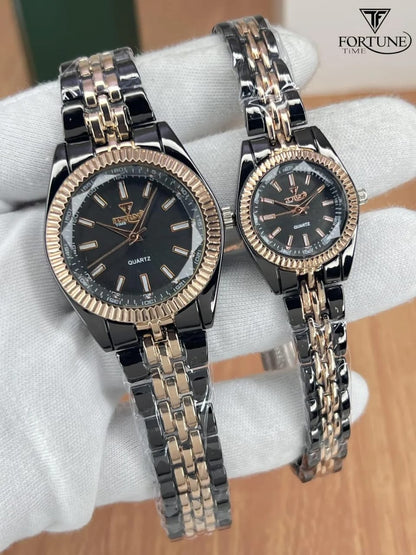 Stylish Unisex Couple Watches - 2 Pcs Quartz Movement, Water Resistant, Round Dial
