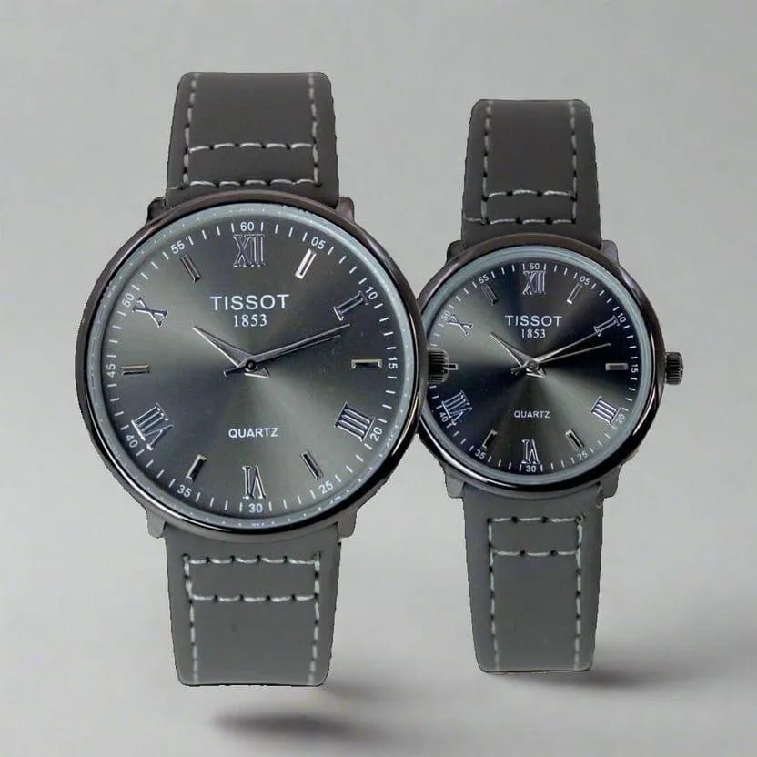 Stylish Unisex Analogue Couple Watches - 2 Pcs in Leather (003)