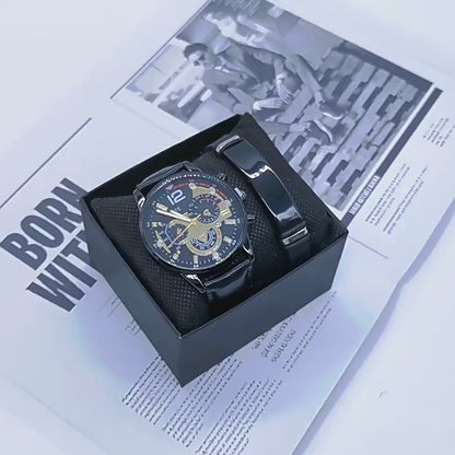 Men’s Wristwatch & Bracelet Set – New Style Fashion Business Gift Watch