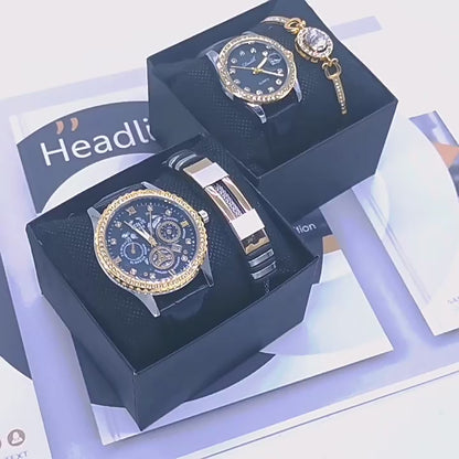 Luxury Couple Watch Set – Quartz Waterproof Men’s & Women’s Watches